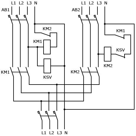 Схема АВР на 2 пускателя